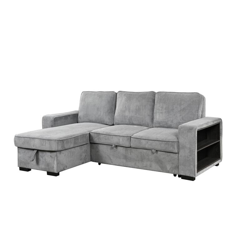 Roomfitters L Shaped Sectional Sofa Bed with Pull Out, Storage Chaise and USB Cup Holder