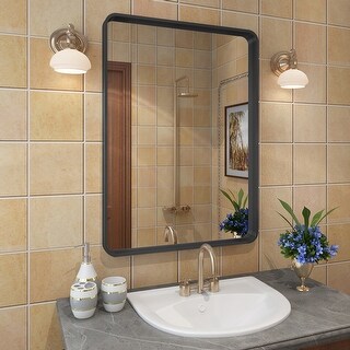 Apmir Round Corner Metal Frame Bathroom Vanity Wall Mirror