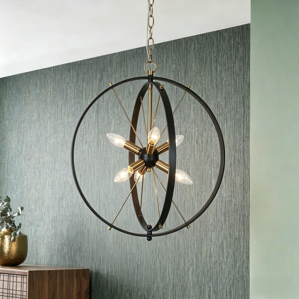 slide 2 of 10, Modern 6-Light Black Gold Starburst Chandelier Orb Pendant Lights for Dining Room - 18" W x 20.5" H