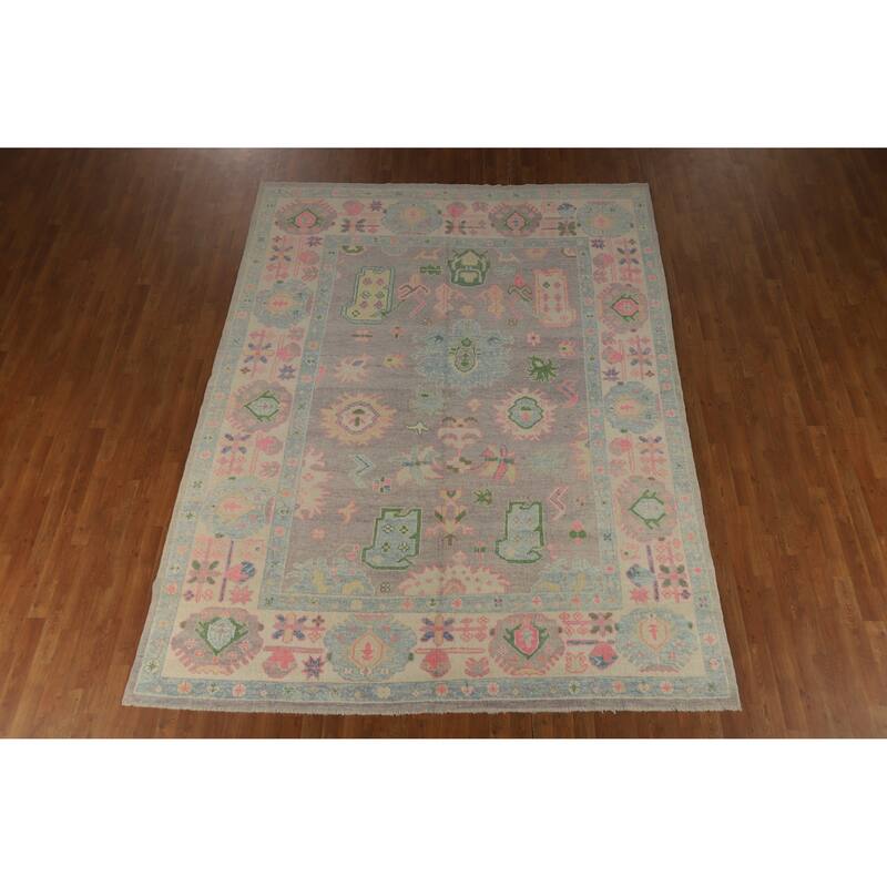 Hand Knotted Oriental 100% Wool Carpet Transitional All-Over Purples Oushak Area Rug - 10' 8'' X 8' 1''
