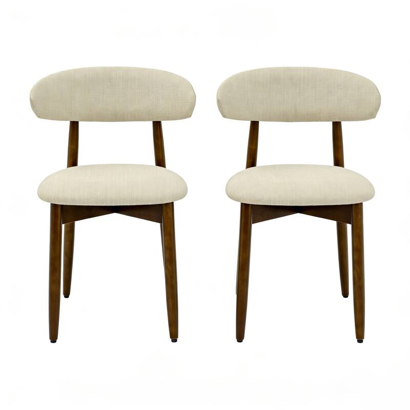 Wooden Dining Chairs Set of 2, Modern Fabric Upholstered Dining Room Chair with Curved Back, with Adjustable Foot Pads