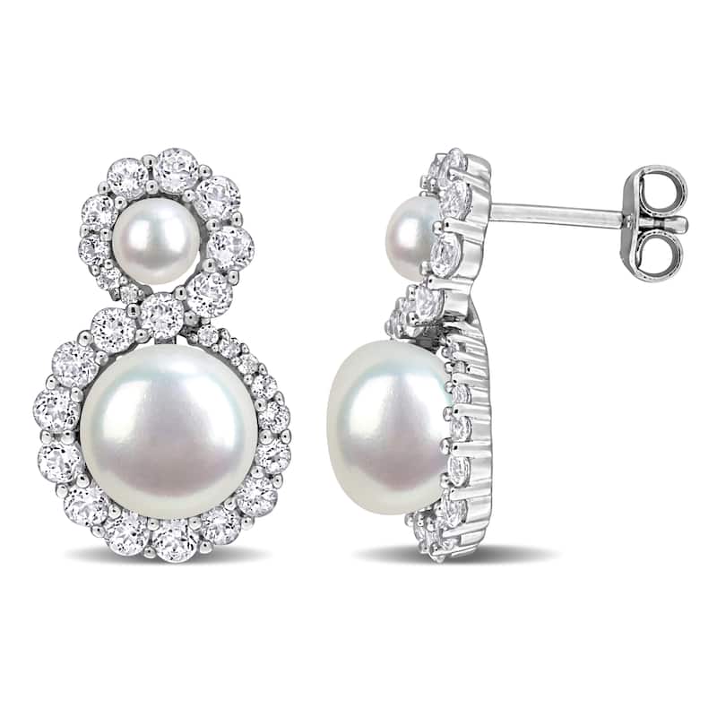 Miadora Cultured Freshwater Pearl 2ct TGW White Topaz Drop Earrings in Sterling Silver