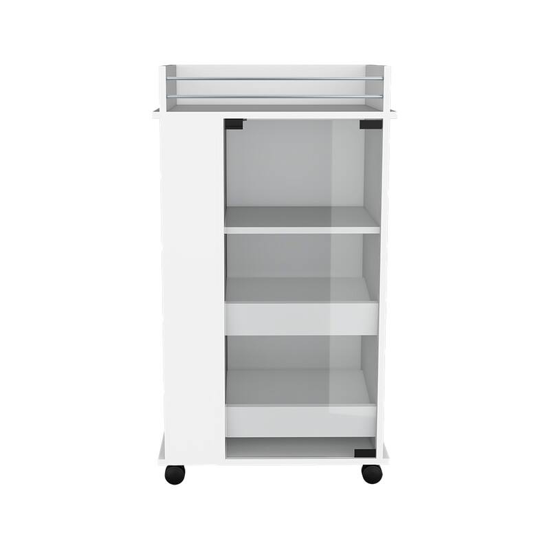 Bar Cart with Two-Side Shelves Beaver, Glass Door and Upper Surface