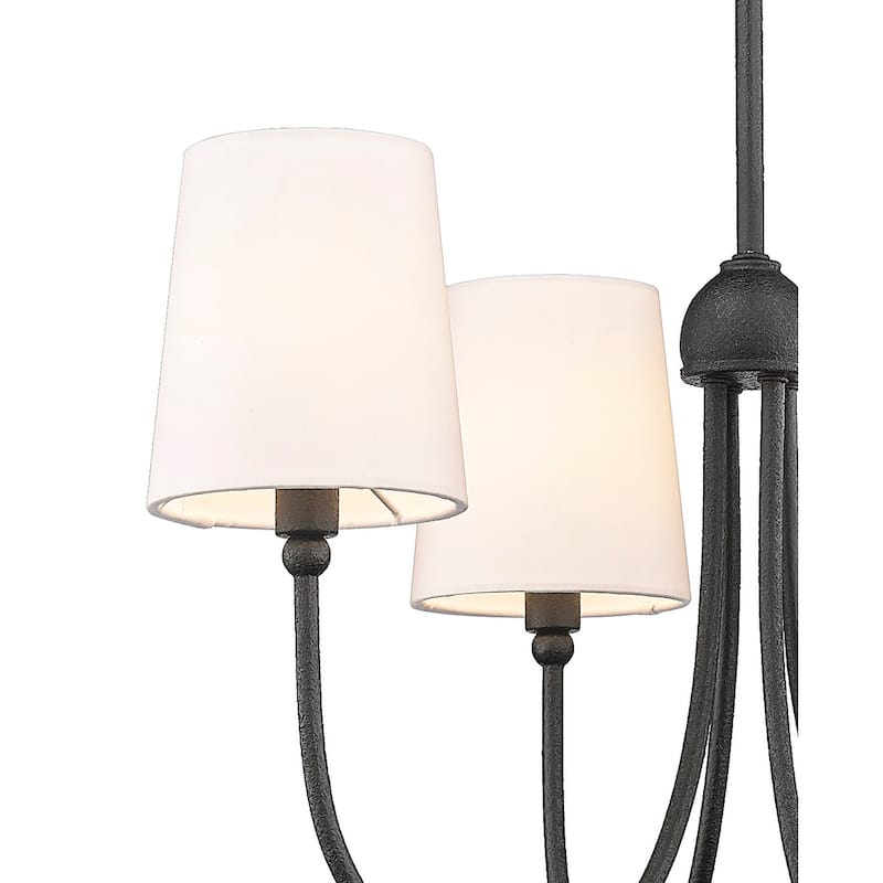 Forged Black 22"W x 23"H Rustic Chandelier with 4 Fabric Shades