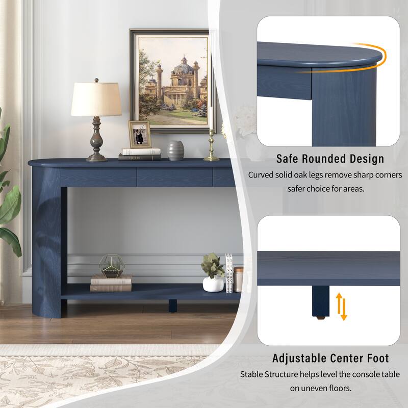 59.8"Modern Veneer Console Table with 3 Drawers,Farmhouse Entryway Table with Shelf,Wood Sofa Table with Semi-Circular Design