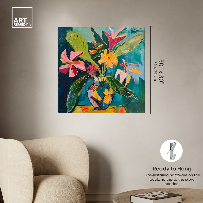 Art Remedy Vase Of Tropical Flowers Ii Gallery Wrapped Flowers In Vase Paintings