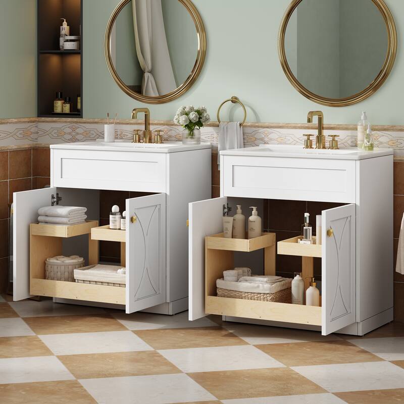 60'' Freestanding Bathroom Vanity Set with White Integrated Ceramic Sink - 60'' x 18.3'' x 34''