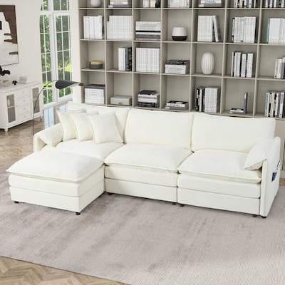 Modern Modular 3 Seat Sofa with Deep Dual Layer Cushions and Storage Pockets for Living Room and Guest Room