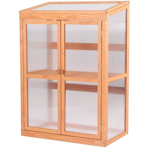 MCombo Greenhouse Wooden Cold Frame Greenhouse, Garden Portable Mini Greenhouse Cabinet, Raised Flower Planter Shelf Protection
