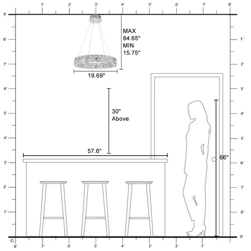 Ring Chrome LED Chandelier Textured Clear & Frosted Crystal Panels - Dia.19.69-in