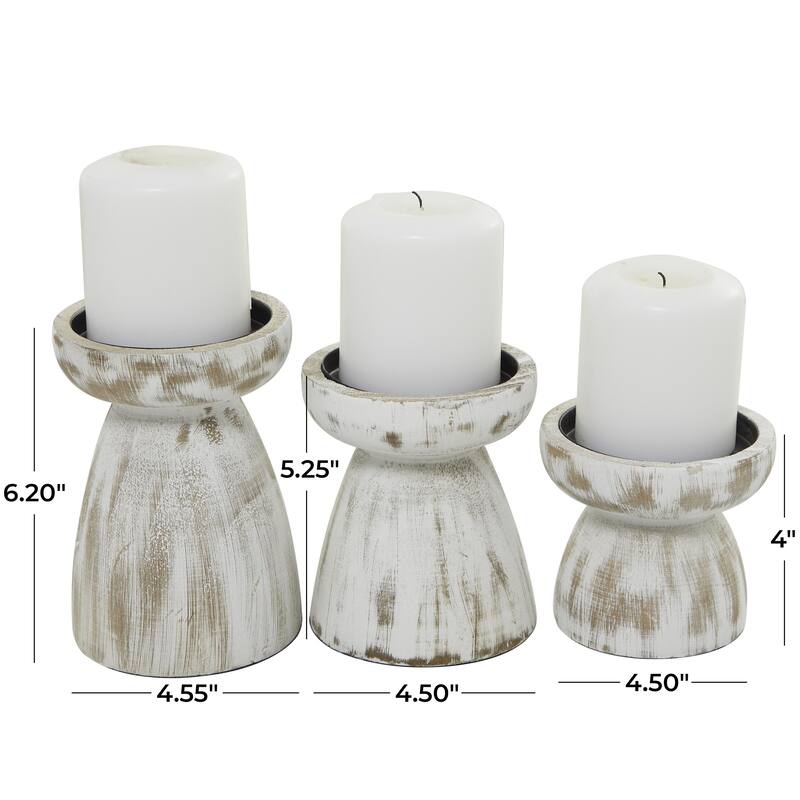 Black Wood Short Wide Distressed Decorative Candle Holder (Set of 3)
