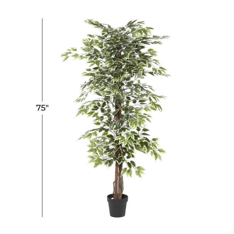 Green Faux Foliage Ficus Artificial Tree with Realistic Leaves and Black Plastic Pot