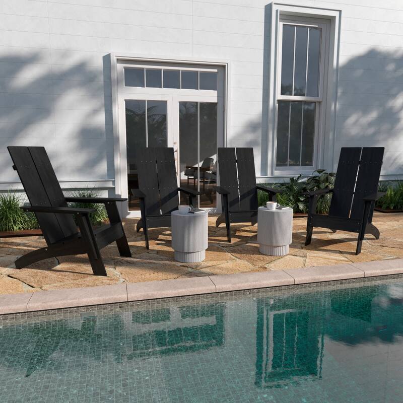 Modern Dual Slat Back Adirondack Style Chairs, Set of 4 - Black