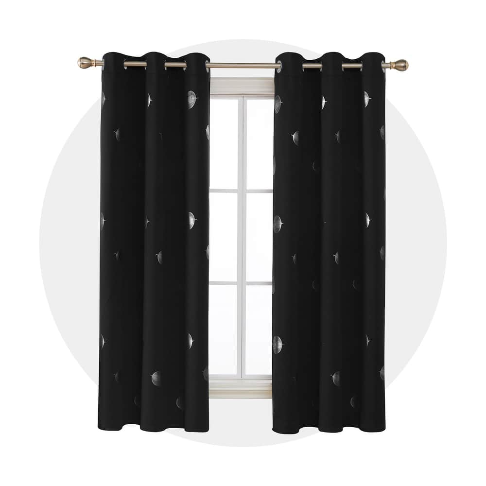 Deconovo Silver Leaf Print Room Darkening 2 Panels