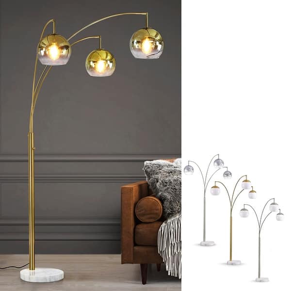slide 2 of 15, Metro 84"H Glass Globe 3-Light LED Dimmable Arch Floor Lamp with LED Vintage Bulbs