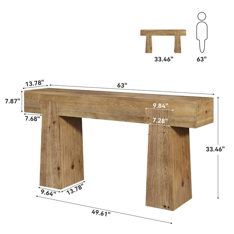 63-Inch Solid Wood Entryway Table, Farmhouse Console Table