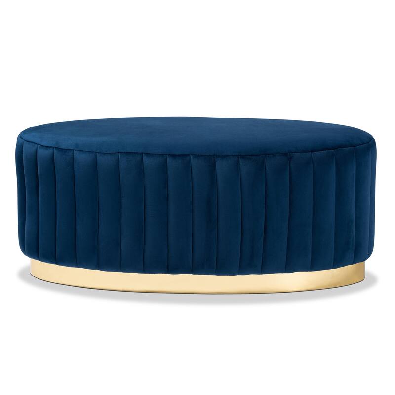 Kirana Glam and Luxe Velvet Fabric and Gold PU Leather Ottoman