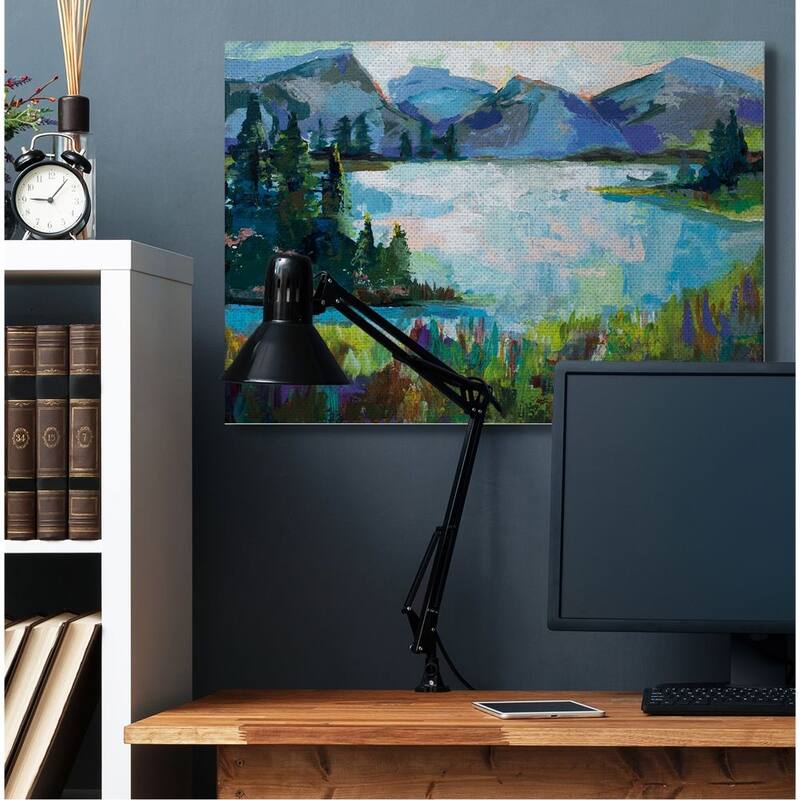 Stupell Abstract Mountains and Lake Pine Landscape Painting Canvas Wall Art