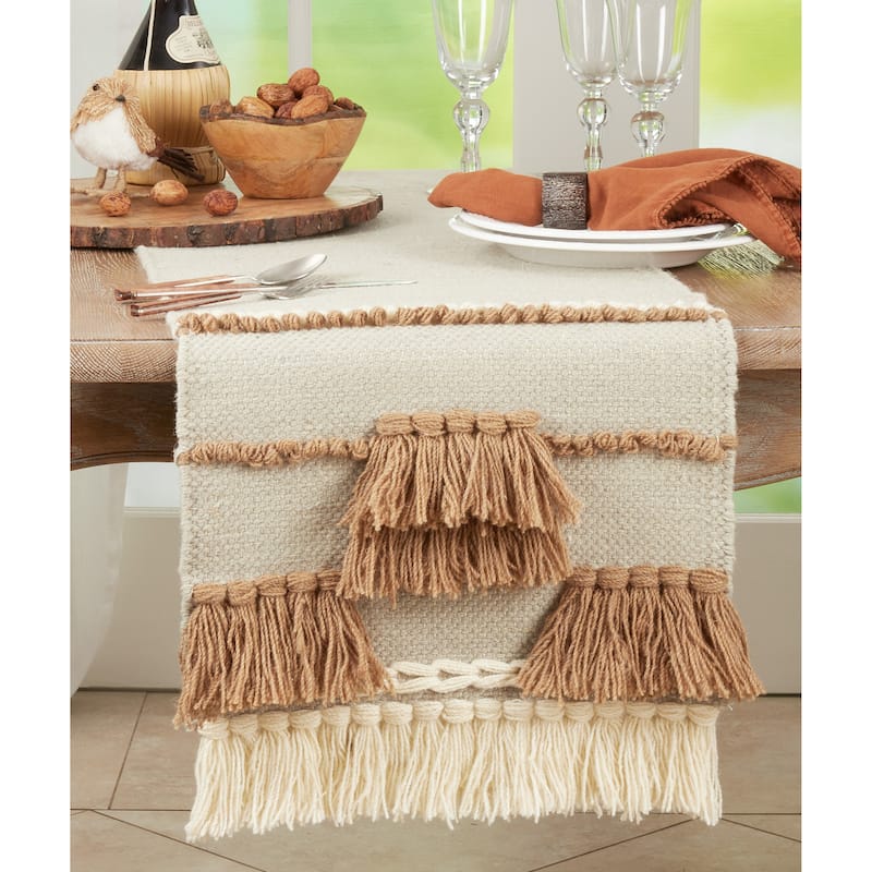 Textured Table Runner With Boho Design - 16"x72"