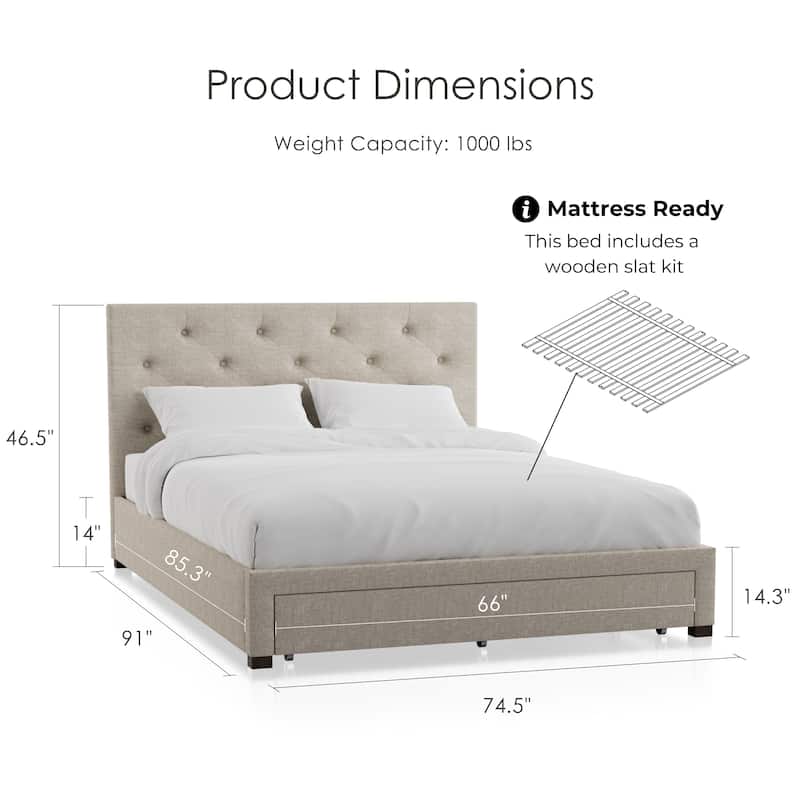 Furniture of America Malaer Modern Button Tufted 1-drawer Platform Bed