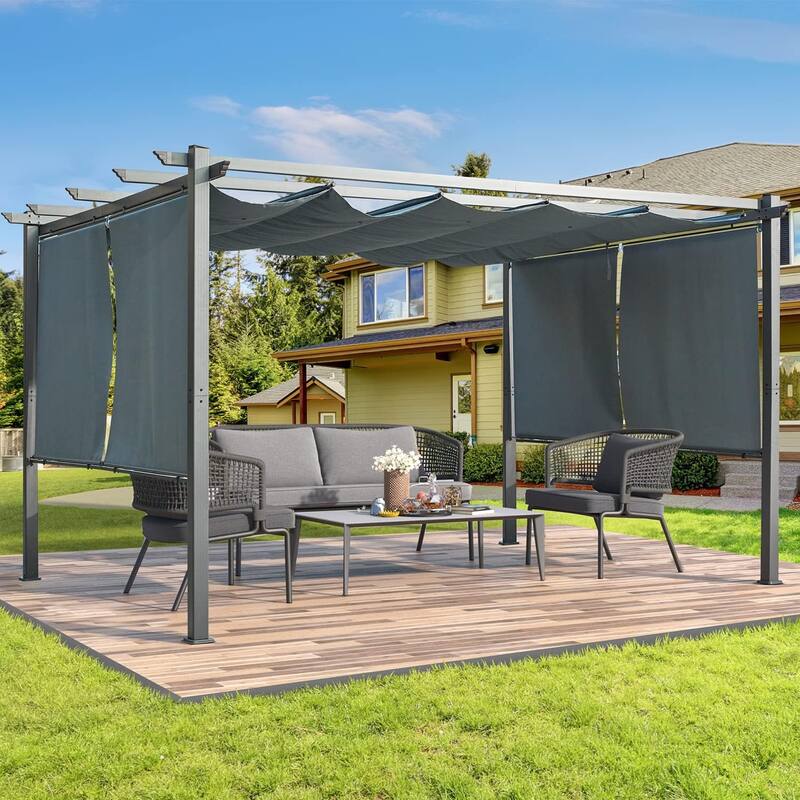 EROMMY 10' x 13' Outdoor Pergola with Retractable Canopy, Aluminum Frame, Patio Metal Shelter with Sun Shade Canopy