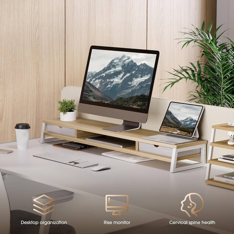 Fenge Dual Monitor Stand Riser for Desk, 42.5in Large Monitor Stand for 2 Monitor - 42.5x9.2x5.4 inches
