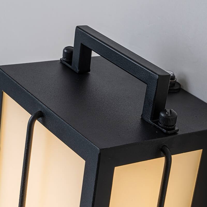 16 in. Black Outdoor Integrated 16W LED Wall Lantern with Frosted Panels and Dusk-to-Dawn Sensor for Porch & Garage - W5''