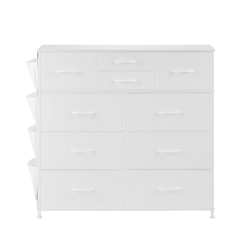 White 10 Fabric Storage Drawers Dresser with Steel Frame Ideal for Bedroom Closet or Hallway