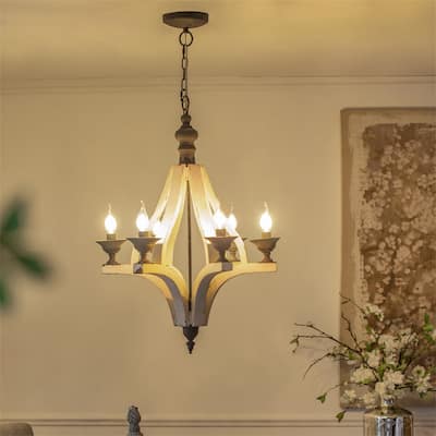 6 Light Wood Chandelier (Bulb Not Included)
