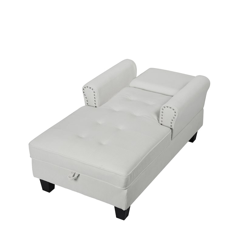 Chaise Lounge Indoor Sleeper Sofa Bed Chair Upholstered Lounge Chair for Bedroom Living Room with Rivets Beige