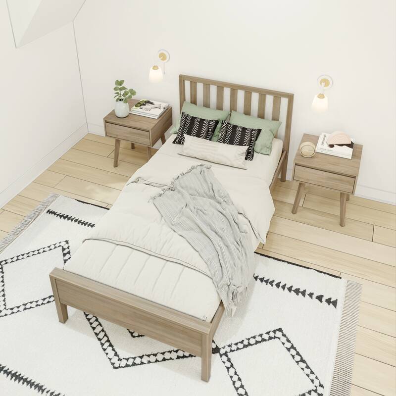 Max and Lily Scandinavian Twin-Size Bed with Slatted Headboard