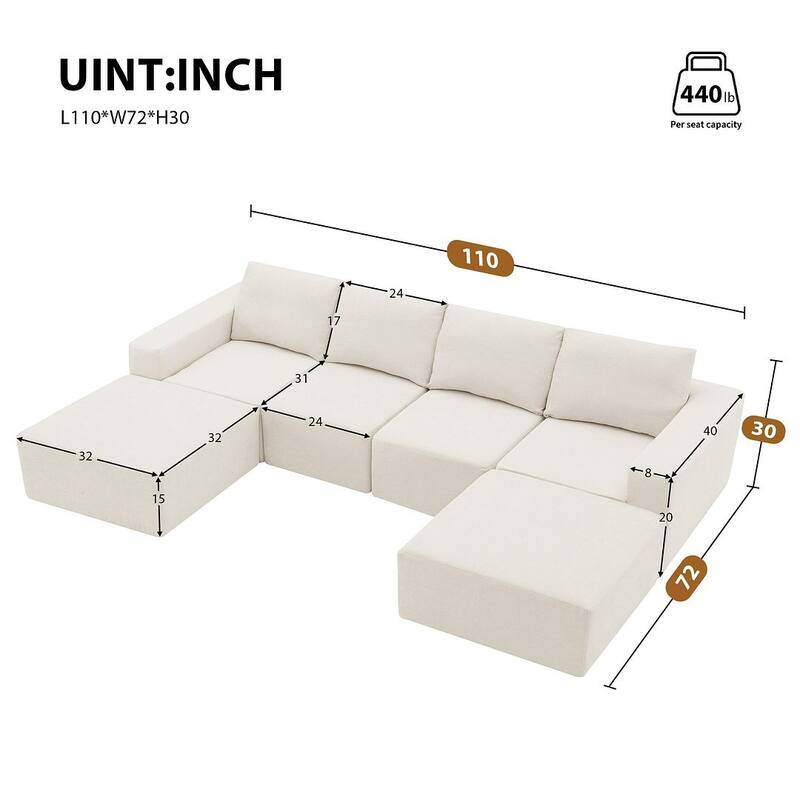 U-Shape Sectional Sofa, Double Extra Wide Chaise Lounge Couch, Luxury Chenille