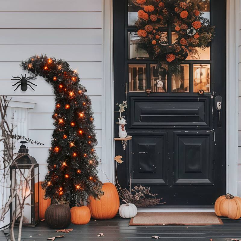 Puleo International 4' Pre-Lit Black Tinsel Artificial Whimsical Halloween Tree - 4 foot - 4 foot