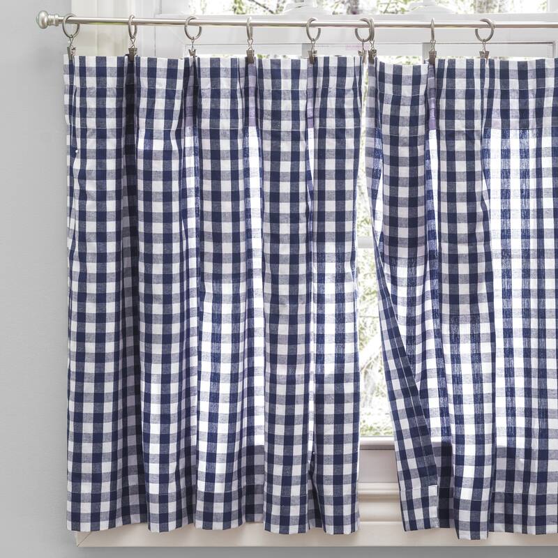 Checkmate Rod Pocket Kitchen Curtains - Tier, Swag or Valance (Sold Separately) - 70"W x 36"L Tier Pair - Navy blue