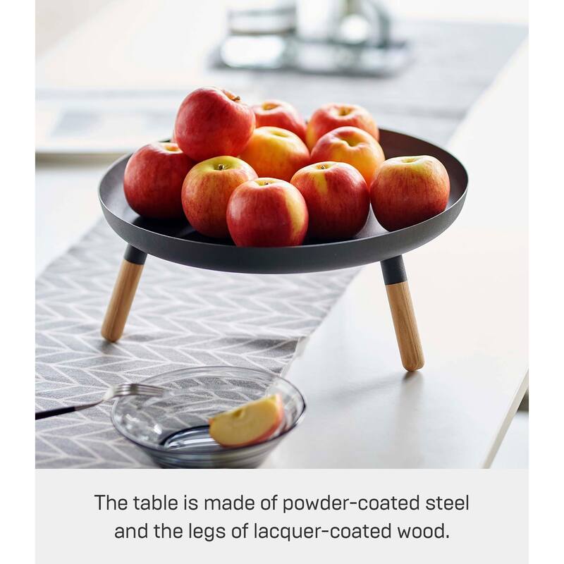Yamazaki Home Countertop Pedestal Tray, Steel and Wood, Holds 3.3 lbs, Minimal Assembly - L 12.6 x W 12.6 x H 5.12 inches