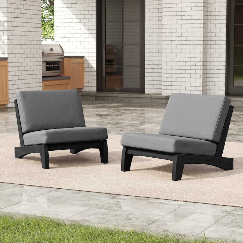 Beach-Style Outdoor Acacia Club Chair Set Loveseate with Plush All-Weather Cushions - Grey - 2 Set Club Chairs