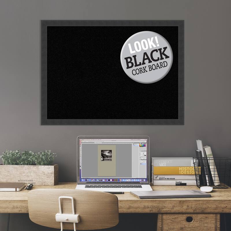 Framed Black Cork Board, Mezzanotte Black