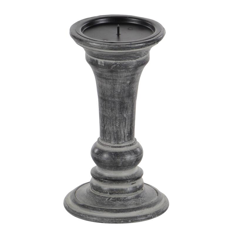 Mango Wood Candle Holder - Set of 3 Black - Roche River Decor - 5"W x 5"L x 10"H