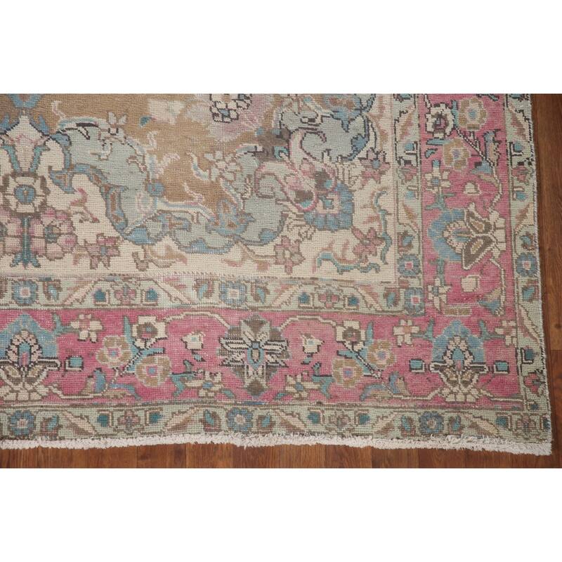 Brown Distressed Tabriz Persian Antique Rug Hand-knotted Wool Carpet - 6'2" x 9'8"