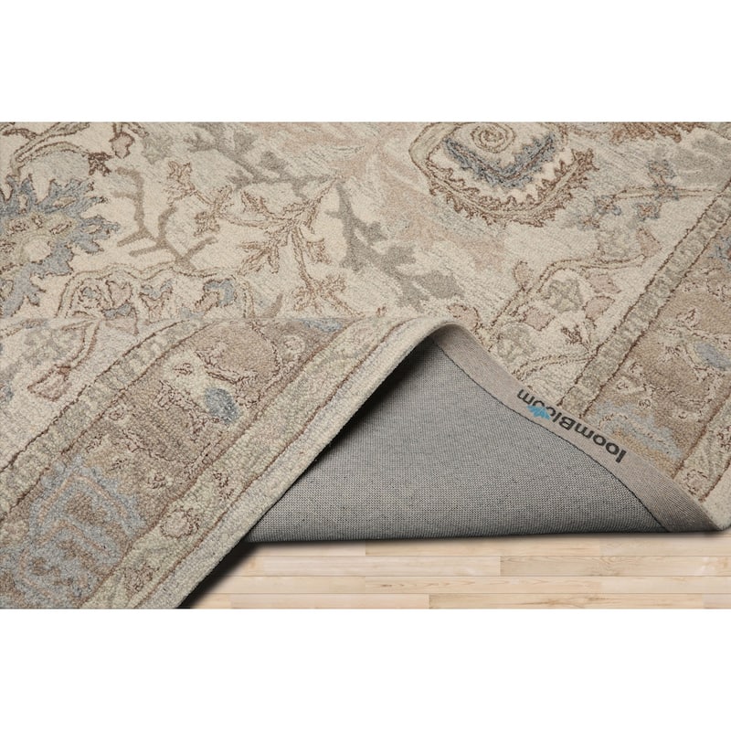 5'x8' Beige Hand-Hooked Transitional Area Rug Arts & Crafts Wool Design