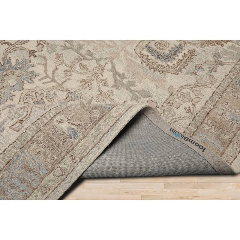 5'x8' Beige Hand-Hooked Transitional Area Rug Arts & Crafts Wool Design ...