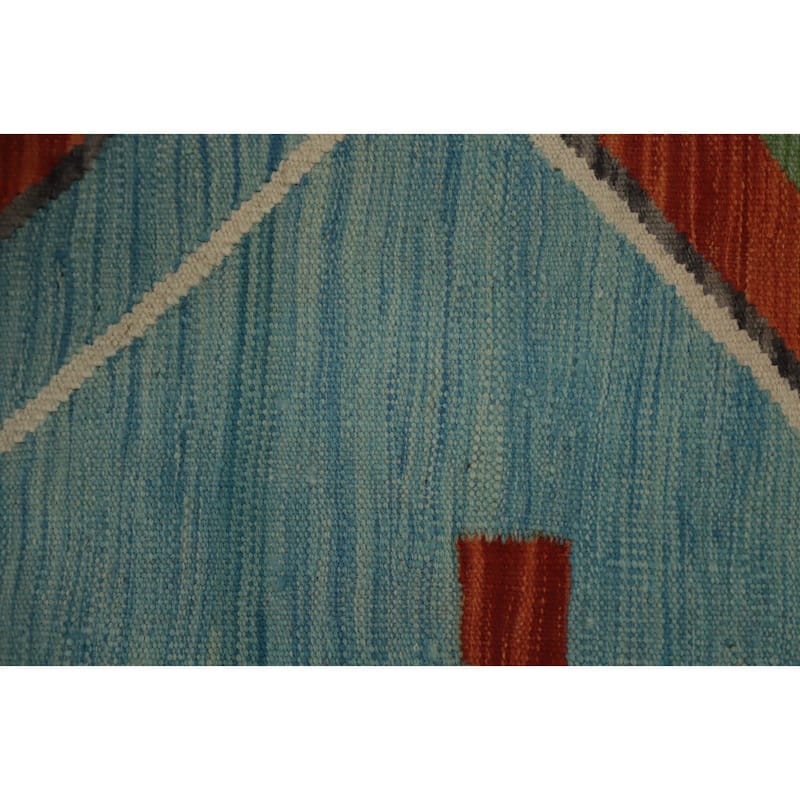 Hand Woven Oriental 100% Wool Carpet Southwestern Tribal Navy Blue & Blues Kilim Area Rug - 8' 1'' X 4' 10''