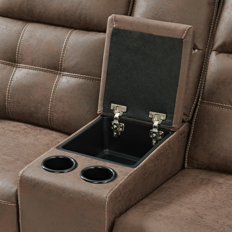 Roundhill Furniture Lesley Manual Reclining Loveseat, with Cup olders, Brown