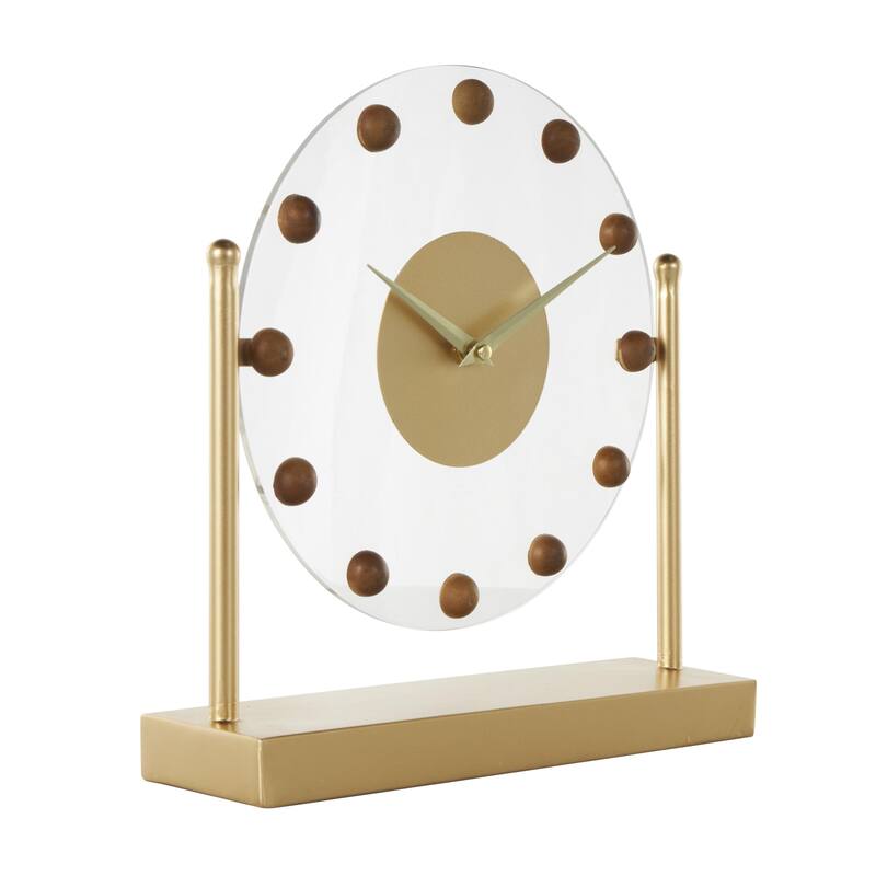 Metal Acrylic Face Clock with Wood Ball Accents - Gold or Black - Roche River Decor