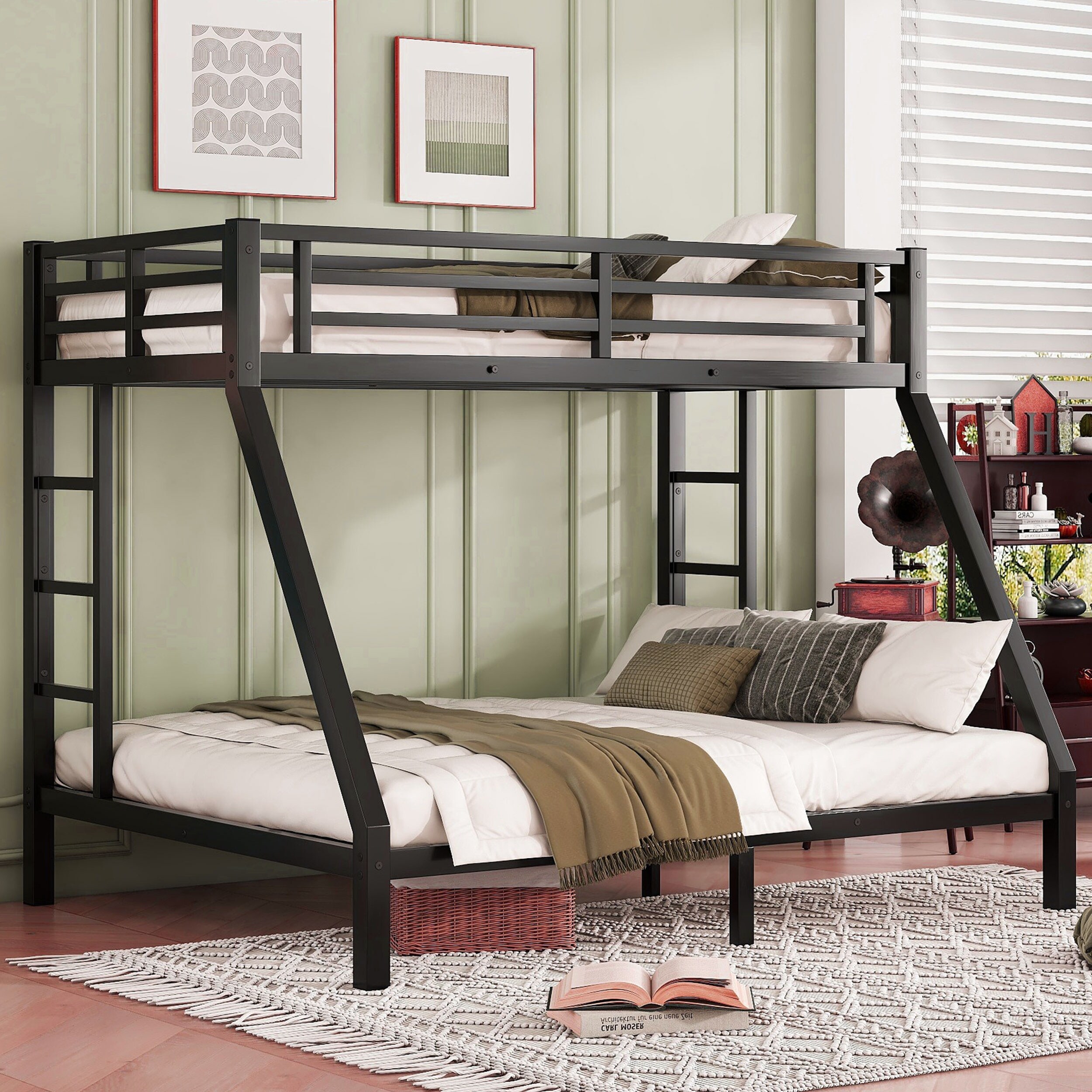 Twin XL Over Queen Metal Bunk Bed, Space-Saving & Noise