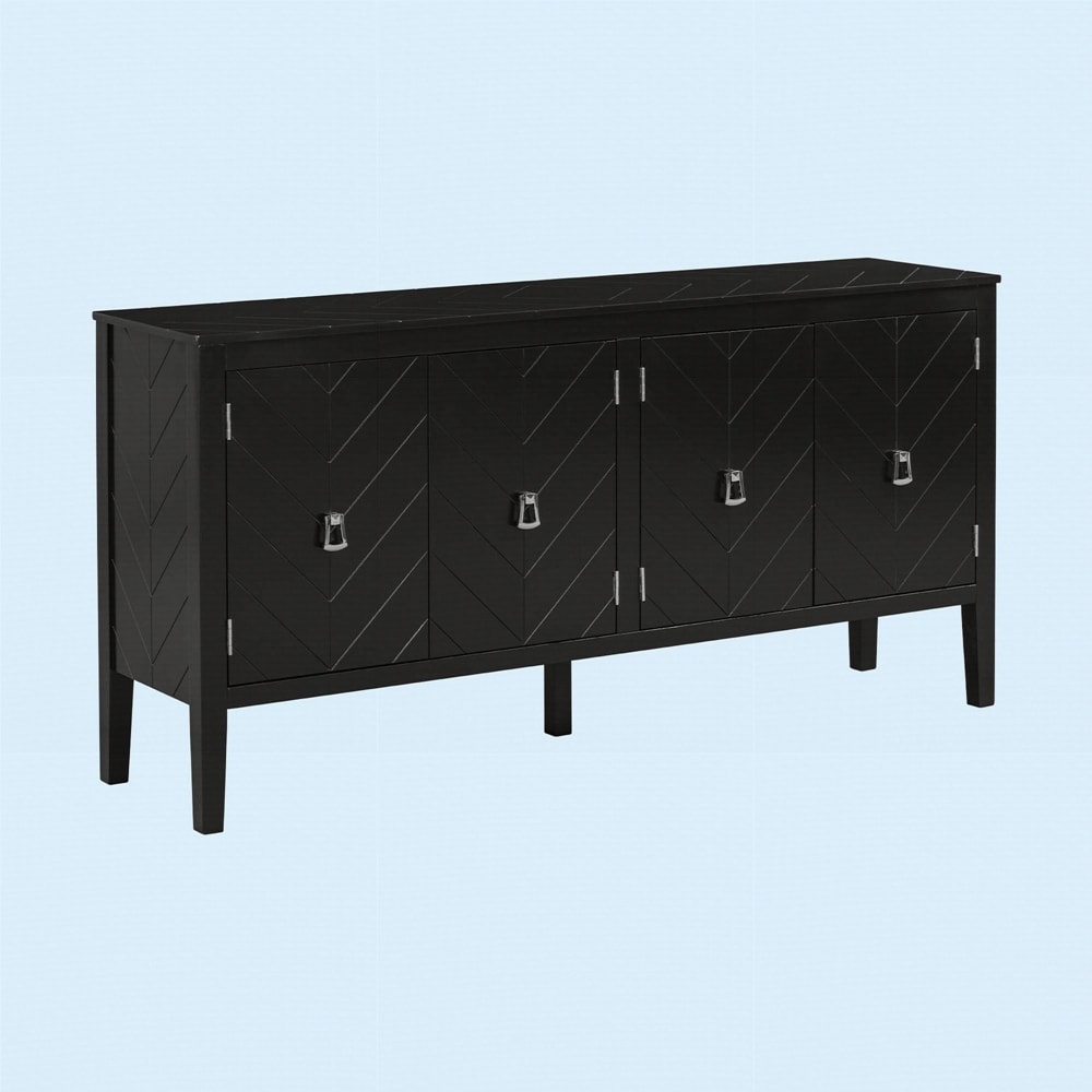 63" Four-Door Sideboard - Geometric Patterned Design with Vintage Metal Handles, Narrow Entryway Table