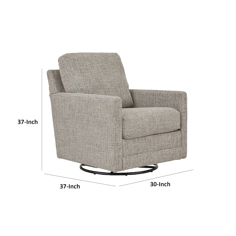 37 Inch Swivel Glider Accent Chair, Soft Cushioned Taupe Gray Polyester