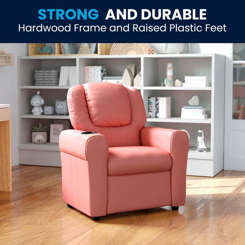 Contemporary Kids Recliner with Cup Holder and Headrest - 24"W x 21.5" - 36.5"D x 27"H