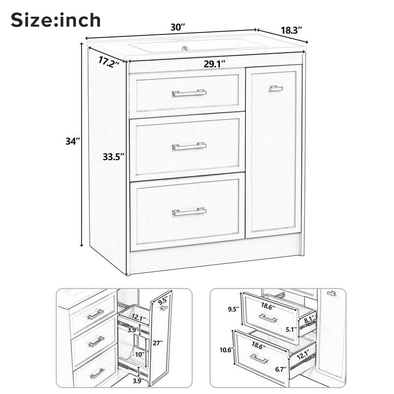 30" Bathroom Vanity Set with Three Drawers