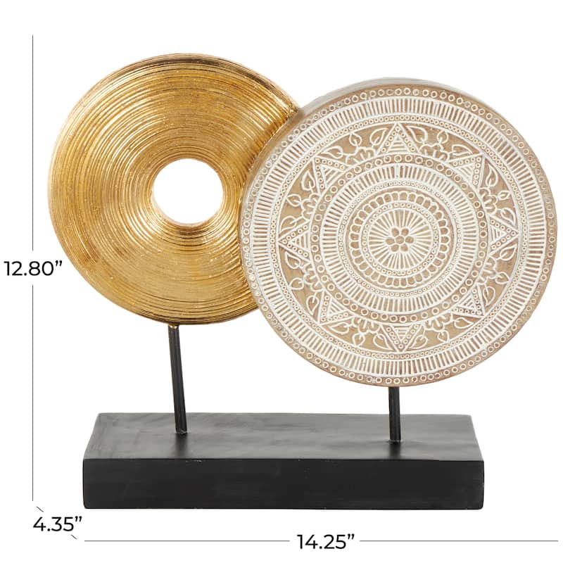 Resin Geometric Handmade Sculpture with Black Rectangular Base - Gold - Roche River Decor - 4"W x 14"L x 13"H